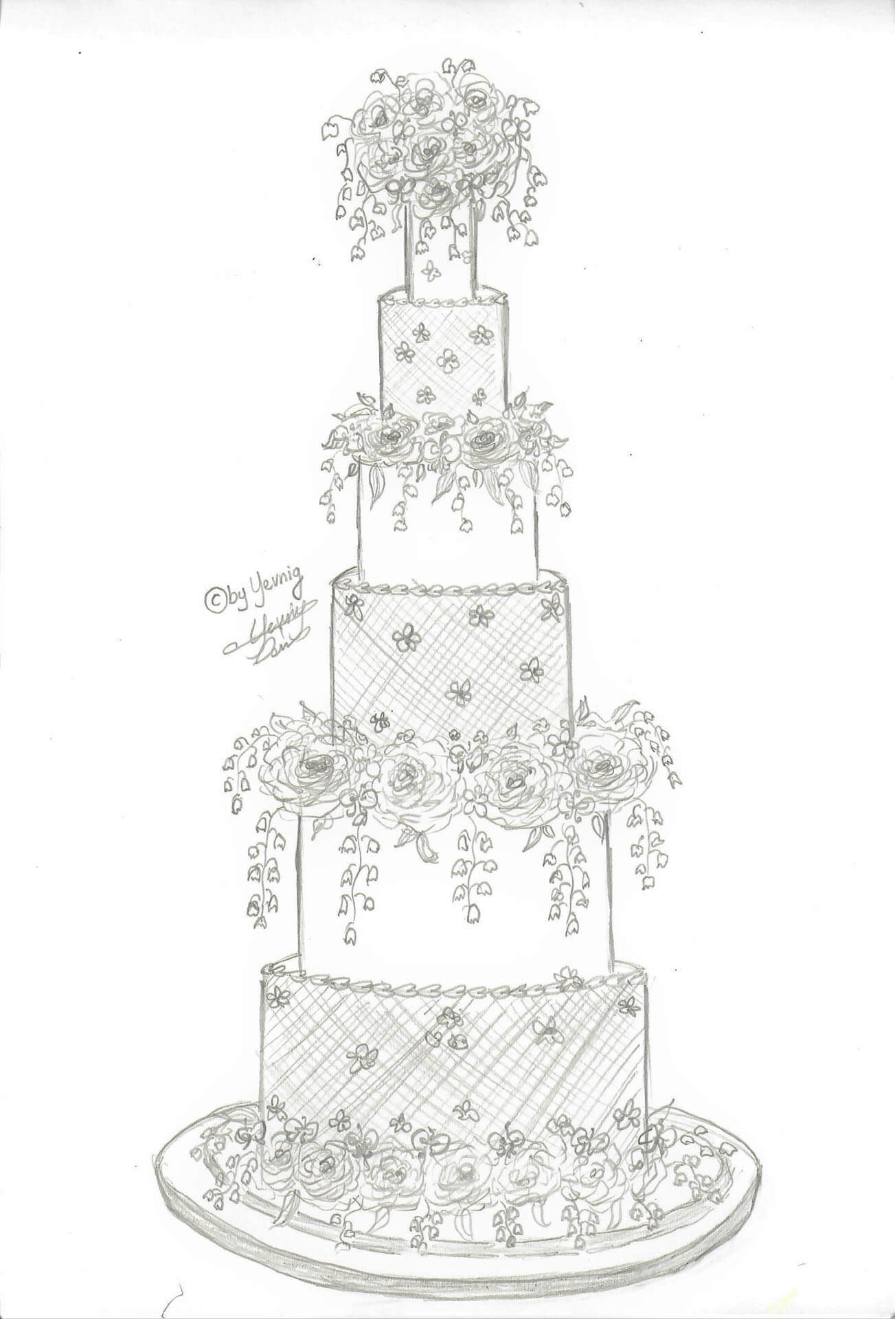 Your By Yevnig experience Luxury Wedding and occasion Cakes Arabella Sketch