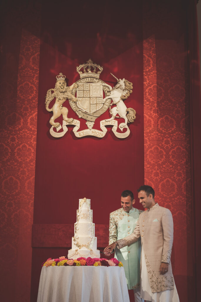 Same sex luxury wedding cake by Yevnig at Historic Royal Palaces Banqueting House