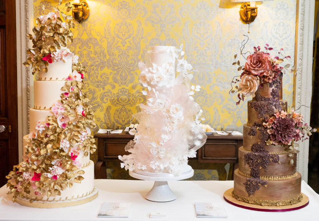 three luxury wedding cakes By Yevnig at Hedsor Wedding Showcase