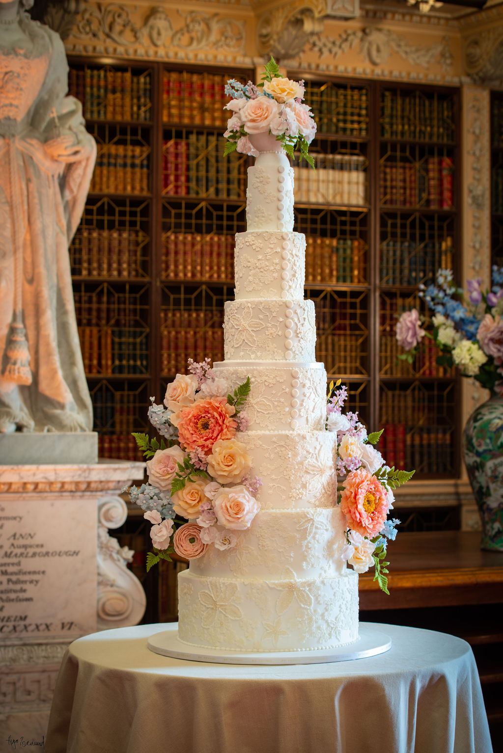 Appliqué Lace & Pearls Luxury Wedding Cake By Yevnig