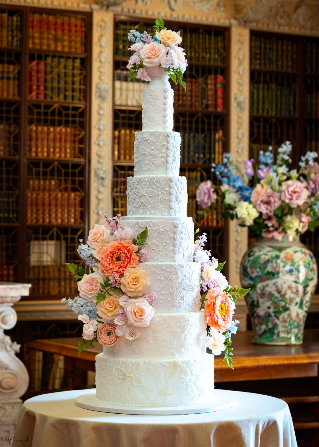 Appliqué Lace & Pearls Luxury Wedding Cake By Yevnig