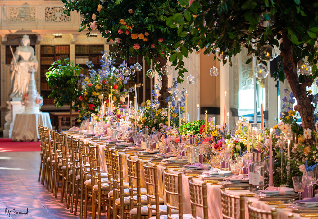 Glorious floral tablescapes by Nikki Tibbles from Wild at Heart and Bespoke Events London. 
Image courtesy of Hugo Burnand 
