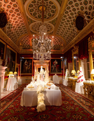The Great Room at Spencer House with luxury wedding cakes and dessert table By Yevnnig