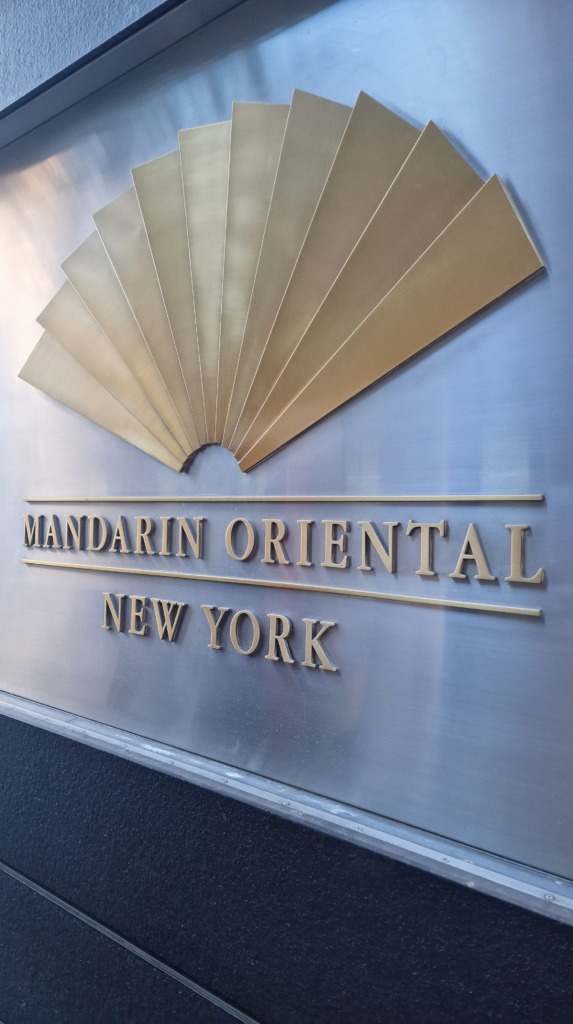 The Mandarin Oriental, New York signage on the outside of the hotel